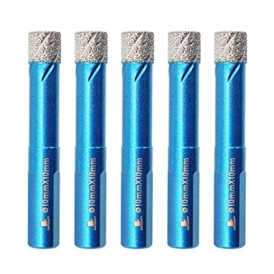 Image of Dry Diamond Core Drill Bit Set,BRSCHNITT 5pcs 10mm Hole Saw with Triangle Shank for Porcelain Tile Ceramic Stone Granite Marble