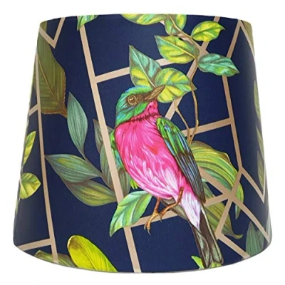 Image of Tropical Bird Lampshade Ceiling Light Shade Navy Blue Gold Geometric Design Leaf Botanical Leaves Bedroom Accessories Deco (10&quot; Lamp Base Fitting)