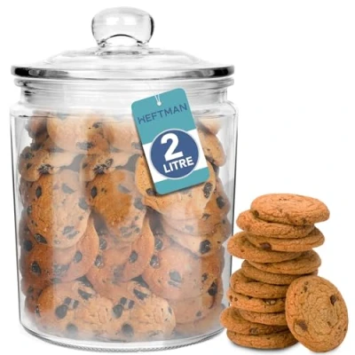 Image of HEFTMAN Glass Jar with Lid 2 Litre Clear, Empty Sweet Jars Airtight Push Top Sturdy Vintage Apothecary Perfect for Sweets, Coffee, Sugar, Laundry Pods Storage Container