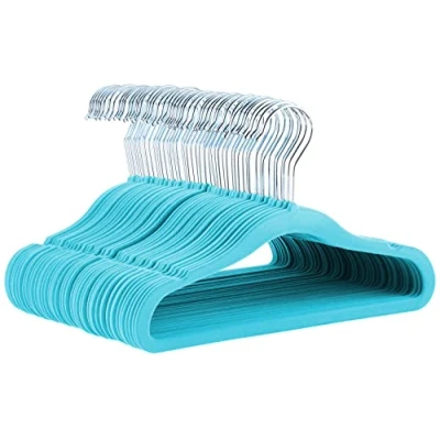 Image of Amazon Basics Kids Velvet, Non Slip Clothes Hangers for Infant and Toddler, 11.6 Inches, Pack of 50, Blue