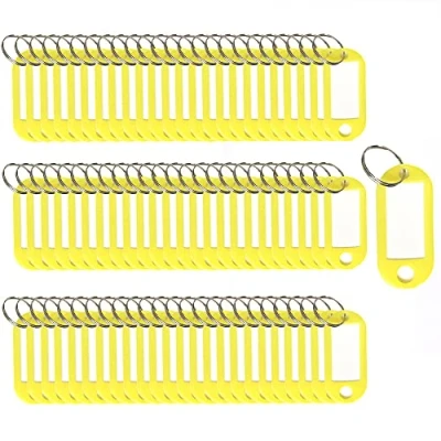 Image of Key Tags 100 Pieces Keyring Labels Plastic Fobs Id Rings Name Luggage with Split Ring (Yellow)