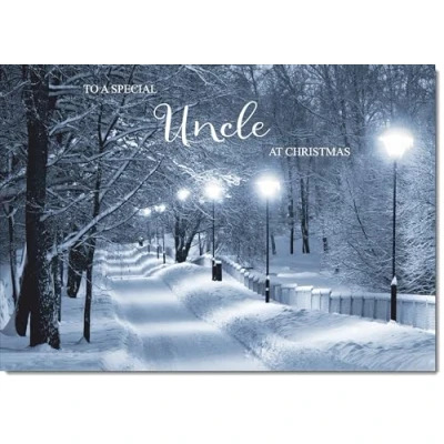 Image of doodlecards Uncle Christmas Card Snowy Street Scene Large A4 Size for with Plain Envelope