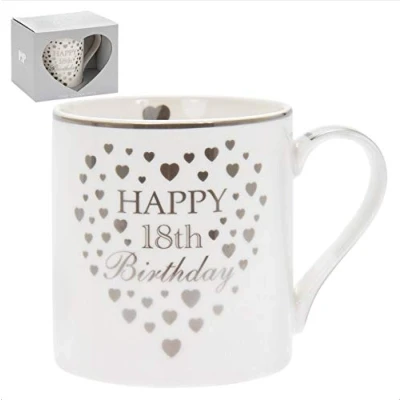 Image of The Leonardo Collection LP34045 Ceramic 18th Birthday Mug Hearts 1 Piece 8x8x9 cm Accessory, Cream and Gold