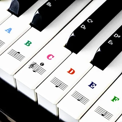 Image of Piano Key Stickers for 37/49/54/61/88 Keys, Music Keyboard Black &amp; White Keys Note Sticker, Electronic Keyboards Transparent Removable Kids Beginners (Color)