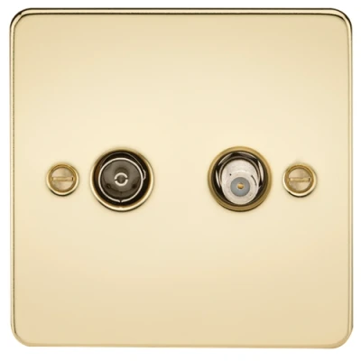 Image of KnightsBridge Flat Plate TV and SAT Outlet (isolated) Polished Brass