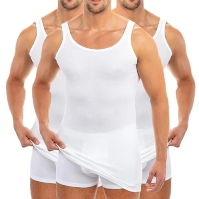 Image of HERMKO 3007 3 Pack Extra Long (Approx. 10 cm+) Men&#039;s Tank top Vest in 100% bio Cotton, Size:4X Large, Colour:White