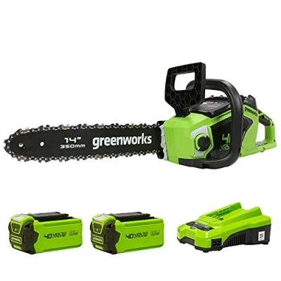 Image of Greenworks Cordless Chainsaw with Brushless Motor, 14 Inch (35cm) Bar Length, 12m/s Chain Speed, 3.5kg, Auto Oiler, Kickback Protection, Two of 40V 2Ah Batteries &amp; Charger GD40CS15K2X