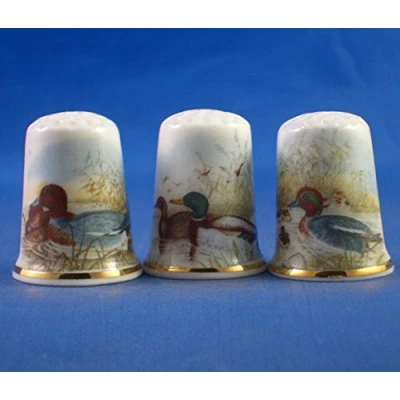 Image of Porcelain China Collectable Thimbles Set of Three Water Birds