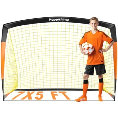 Image of Happy Jump Football Goal Pop Up Net Post for Garden Training Festive Gift 7&#039;x5&#039;(Black+Orange) 1 Pack