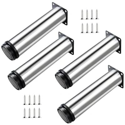 Image of Qrity 4 Packs 200mm Height Stainless Steel Kitchen Adjustable Feet Round 2&quot; Dia Furniture Legs Cabinet Desk Table Metal (Total:200 215mm)