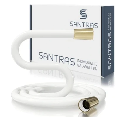 Image of SANTRAS® Premium Shower Hose White/Gold 2.00 m with Flow Limiter Particularly Flexible Made of Easy Clean Material in Germany
