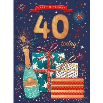 Image of Male 40th Birthday Card for Him Age 40 Contemporary Confetti and Stars Design Special Finishes Made in the UK Eco Friendly
