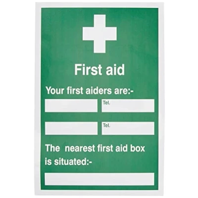 Image of Seco First Aid Your Aiders are/The Nearest Box is Situated Sign, 200mm x 300mm Self Adhesive Vinyl