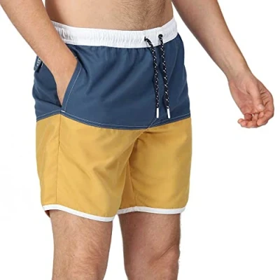 Image of Regatta Men&#039;s Quick Drying Benicio Swim Shorts Dark Denim Gold Straw, Size: XL