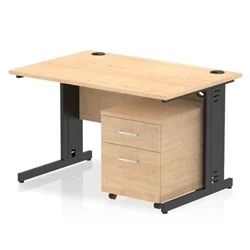 Image of Impulse 1200x800 Desk Maple/Black Cable Managed 2 Drawer Mobile Ped