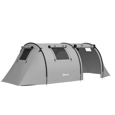 Image of Outsunny 3 4 Man Camping Tent, Large Family Tent with Bedroom and Living Room, 3000mm Waterproof, Portable Bag, for Fishing Hiking Festival, Grey