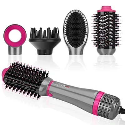 Image of 4 in 1 Hair Dryer Brush Set, PARWIN PRO BEAUTY Hot Air Styler with Attachments as Hairdryer, Brush, Diffuser, for Styling, Ionic Care Frizz Free, 1000 Watts, Gray
