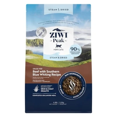 Image of ZIWI Peak Steam &amp; Dried Grass fed Beef with Southern Blue Whiting, 2.2 kg Natural, High Protein Cat Food Dry, Raw Alternative Grain Free Complete Dry