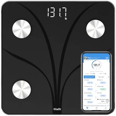 Image of Vitafit Smart Bathroom Scales for Body Weight, Weighing Professional Factory Since 2001, App Sync 13 Composition including BMI, Fat and Muscle, 28st/400lb by 0.1lb Precision, Black