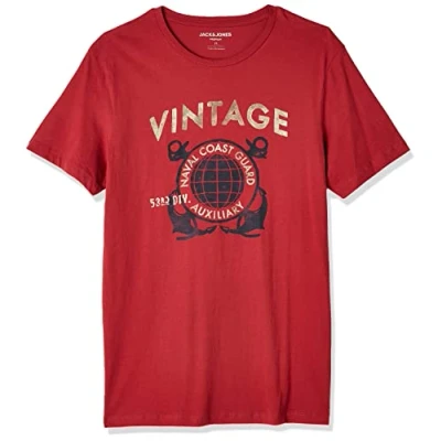 Image of JACK &amp; JONES Men&#039;s Jprblusailor Ss Tee Crew Neck FST T Shirt, Ziegelrot, M
