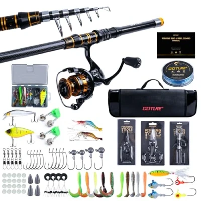 Image of Goture Fishing Rod and Reel Combos with Storage Bag, Telescopic Pole Spinning Lures Set, Upgrade Kit for Travel Saltwater Freshwater Type B2 2.7M