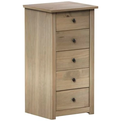Image of Vida Designs Panama 5 Drawer Narrow Chest In Natural Wax Oak Solid Pine Bedroom Furniture
