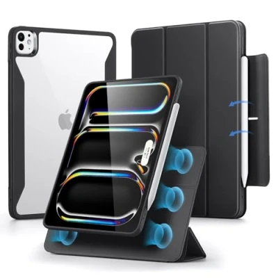Image of ESR for iPad Pro 13 inch Case, 2024 Case with Pencil Holder, Removable Magnetic Cover, Vertical Stand, Fully Supports Apple and (USB C), Rebound 360 Series, Black