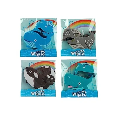 Image of Puckator Whale 2 Piece Eraser Set Rubber Erasers Stationery Party Bag Fillers for Girls and Boys Multipack Pencil Rubbers Cool Kids School