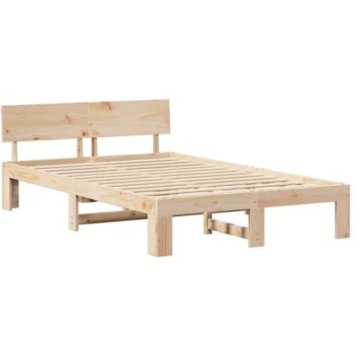 Image of vidaXL Bed Frame with Headboard 135x190 cm Solid Pine Wood