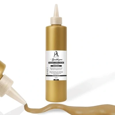 Image of SÜDOR fabric paint 500ml. Washable Textile paint. T shirt for light fabrics. Machine washable, wash resistant. paint, fixation by ironing (gold)