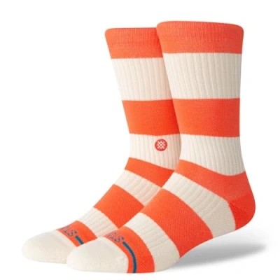 Image of Stance Fred Crew Socks Red White Striped Patterned Calf Medium