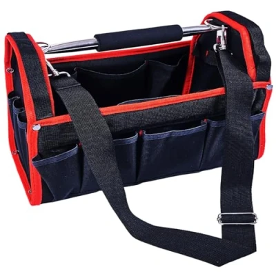 Image of 13 Inch 19 Pockets LARGE TOOL BAG Steel Tubular Holder Handle DIY Multi Purpose Compartment Contractors Caddy Holdall Home WORKSHOP Tools Storage Garage TOOLBOX UK FREE P&amp;P