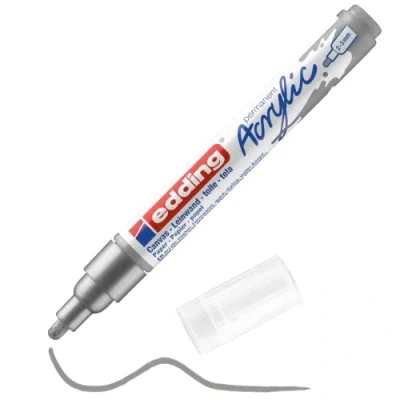 Image of edding 5100 acrylic marker medium silver 1 waterproof paint round nib 2 3mm pen for drawing on canvas, art paper and wood markers pebbles