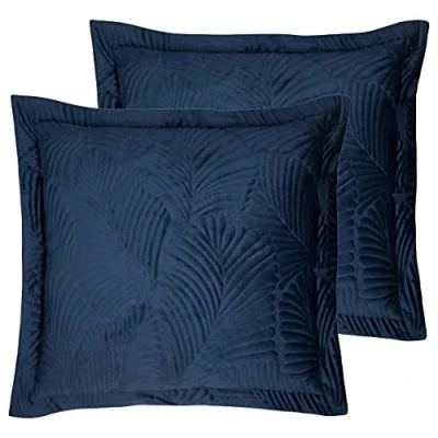 Image of Paoletti Palmeria Polyester Filled Cushions (Twin Pack), Navy, 60 x 60cm
