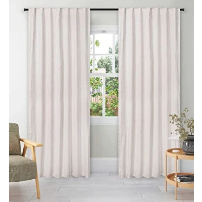Image of Linen Curtains Set of 2, Natural 50&quot;x 108&quot; Curtain in Viscose Slub,2 Panels Curtain,108&quot; Curtain,Tab Top with Texo Lining,Room Darkening Drapes,Curtains for Bedroom,Living Room