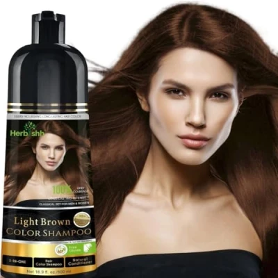 Image of Herbishh Hair Color Shampoo for Gray HairHair Dye ShampooColors In MinutesLong lasting colour500 ML3 1 ColorAmmonia Free (Light Brown, 500 Ml)