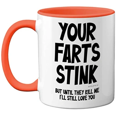 Image of Funny Valentines Gifts for Him Your Farts Stink Mug Mugs Men, Birthday Boyfriend Husband Dad, Joke Novelty Present, I Love You Daughter Son Wife, 11oz Orange Ceramic
