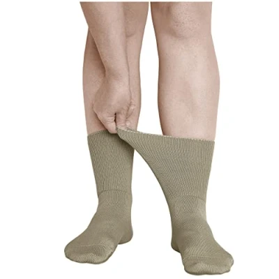 Image of vitsocks Women&#039;s Extra Wide Loose Fitting Diabetic Socks (3 PAIRS) Swollen Feet Ankle Leg, beige, 3 5.5
