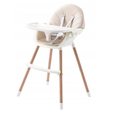 Image of Omna Fini 3 in 1 High Chair, Baby Wooden Legs, Seat Belts, Footrest, 5 Point Straps, from 6 Months to Years (Beige)