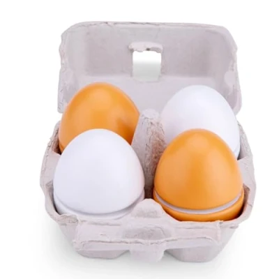 Image of New Classic Toys 10600 Cat Pretend Play Kids Four Cuttable Wooden Cooking Simulation Educational Color Perception Toy for Preschool Age Toddlers Boys Girls, 4 Eggs, Wood