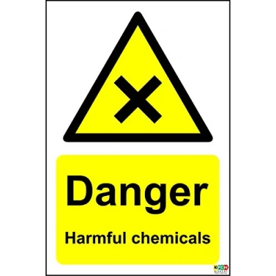 Image of Danger Harmful Chemicals Safety Sign Self Adhesive Sticker 300mm x 200mm