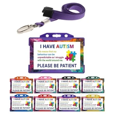 Image of QUANTUM LEAP Autism Awareness I Have Please Be Patient Card With Purple Holder &amp; Lanyard
