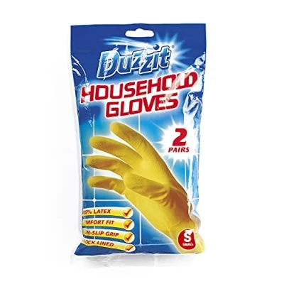Image of Duzzit Household Gloves 100% Latex Comfort Fit Lined Pack Of 2 Size Small, Yellow, Dzt1025A 48