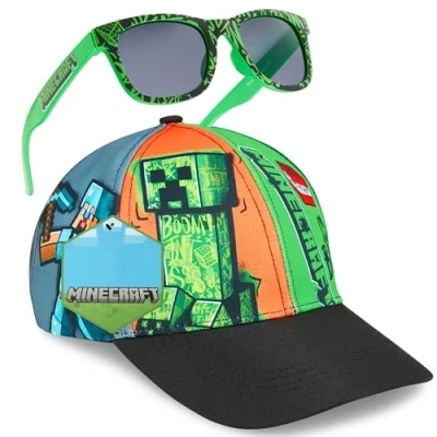 Image of Minecraft Sunglasses Baseball Cap Set Creeper Adjustable Boys Hat 100% UV Kids Holiday Accessories Gamer Gifts (6 14 Years, Multi)