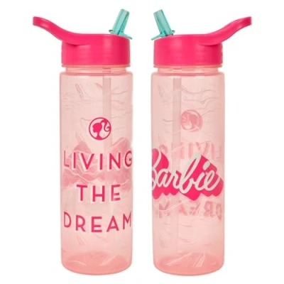 Image of Barbie Dream Flip Up Straw 600ml Official Merchandise by Polar Gear Kids Reusable Non Spill BPA Free Recyclable Plastic Ideal For School Nursery Sports Picnic Pink