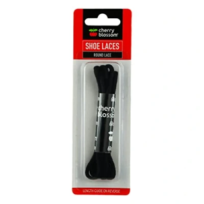 Image of Cherry Blossom Footwear Round Shoelaces, Black, 7 3 8 UK