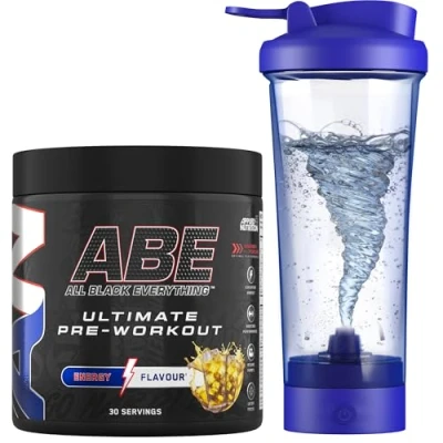 Image of Applied Nutrition Bundle ABE Pre Workout 375g + Electric Shaker All Black Everything Powder, Energy Drink, Physical Performance, Creatine, Beta Alanine, Caffeine (Energy Flavour)