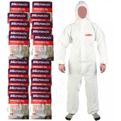 Image of 20 Pack x MICROSAFE Large White Boiler Suits Disposable Coveralls CAT 3 Type 5 &amp; 6 EC CERT 89/686/EEC