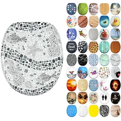Image of Sanilo Soft Close Toilet Seat, Wide Choice of New Seats, Stable Hinges, Easy to Mount (Mosaic World Grey)