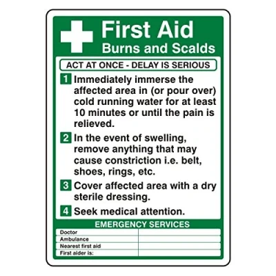 Image of 200mmx300mm First Aid / Burns And Scalds Sign Sticker Self Adhesive
